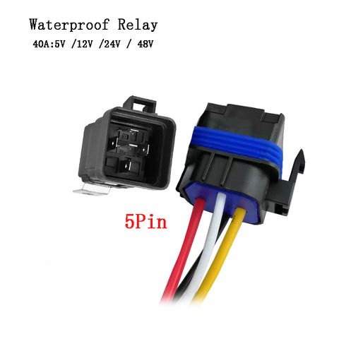 Waterproof Automotive Relay DC 5V/12V/24V/48V Car Relay With Black Red Copper Terminal Auto Relays 5pin 40A With Relay Socket ► Photo 1/5