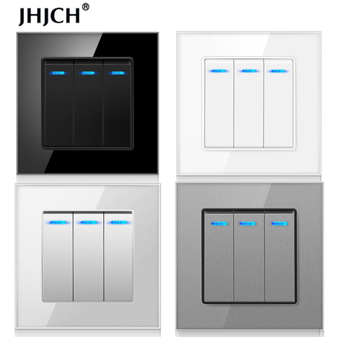 Jhjch-Panel de cristal templado de lujo, interruptor de luz de 3 entradas y 1 vía, interruptor de pared de encendido y apagado c ► Photo 1/6