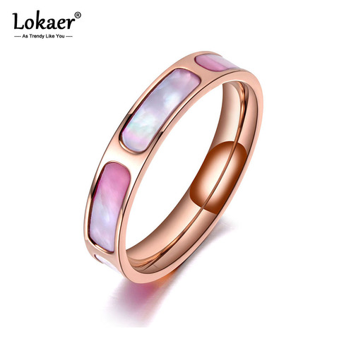 Lokaer Trendy Titanium Stainless Steel Wedding Rings For Women Girls Rose Gold Shell CZ Crystal Female Engagement Jewelry R19072 ► Photo 1/5