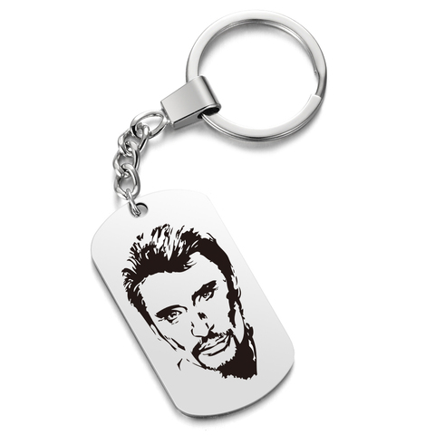 Photo Key Chain Ring Punk Rock Johnny Hallyday Photo Pendant Stainless Steel Keychain Female Male Bijoux Femme ► Photo 1/6