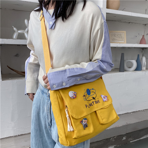 Korean Planet Print Women Shoulder Bag New Canvas Bag For Women 2022 Multiple Pockets Messenger Bags Girls Crossbody Bags Bolso ► Photo 1/6