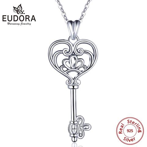 EUDORA new 925 Sterling Silver Happiness Key Pendant Necklace Sterling Silver Jewelry for women teen anniversary party Gift D93 ► Photo 1/6