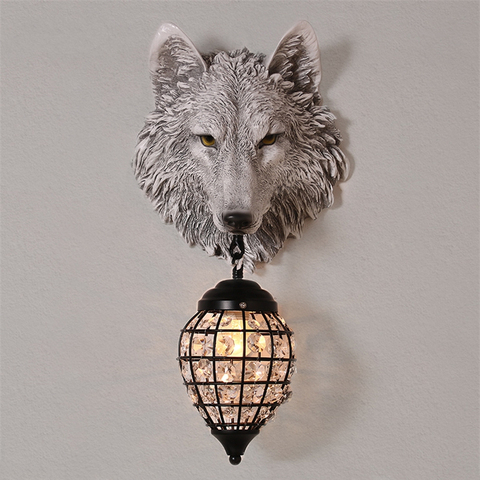 Resin Wolf Wall Lamps Vintage Wall Sconce Light Fixtures for Living Room Bedroom Loft Industrial Lamp Home Art Decor Led Light ► Photo 1/5