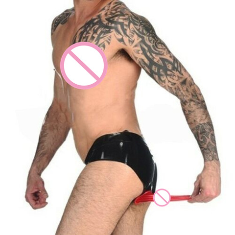 Handmade Men's Natural Latex Briefs Shorts Anal Condom Underwear with Front Crotch Zipper ► Photo 1/3