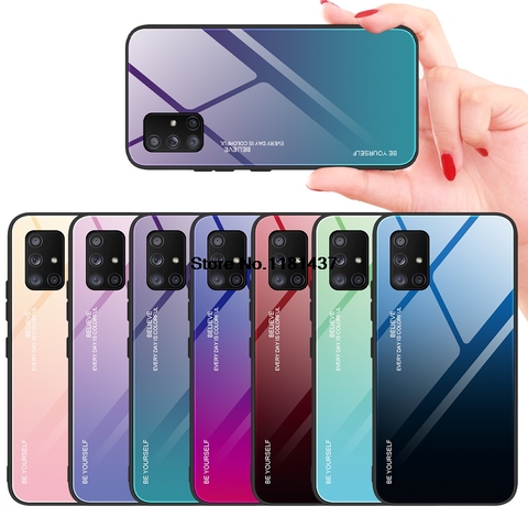 Luxury Gradient Glass Case For Samsung Galaxy A21s A41 A51 A71 A31 A11 A10s A20s A30s M30s A81 A91 shockproof hard Cover cases ► Photo 1/6