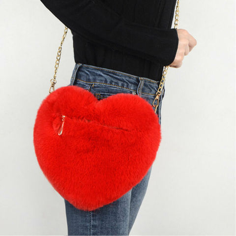 2022 Plush Women Crossbody Bag Heart Shaped Chain Bag Valentine's Day Gift Handbag Messenger Sweet Plush Crossbody Bag ► Photo 1/6