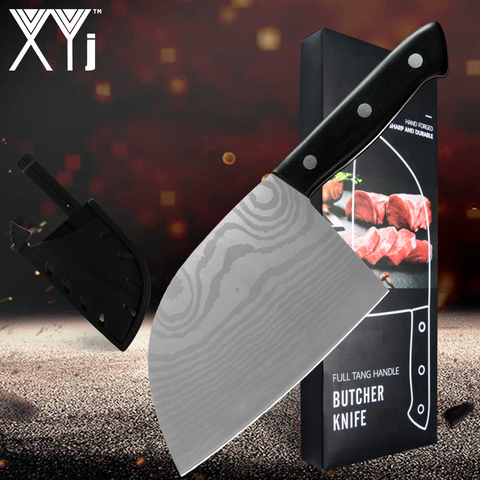 XYj 6.5 Inch Serbian Butcher Knife Forged Chopping Boning Laser Damascus Pattern Kitchen Knife Full Tang Handmade With Sheath ► Photo 1/6