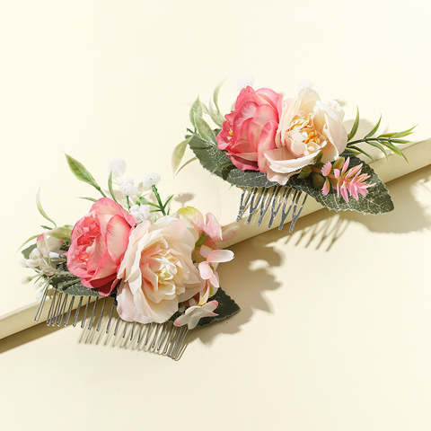 2Pcs/1Pcs Boho Bridal Hair Combs Rustic Wedding Floral Women Stimulation Flower Hairpins Brides Hair Accessories Greenery Combs ► Photo 1/6