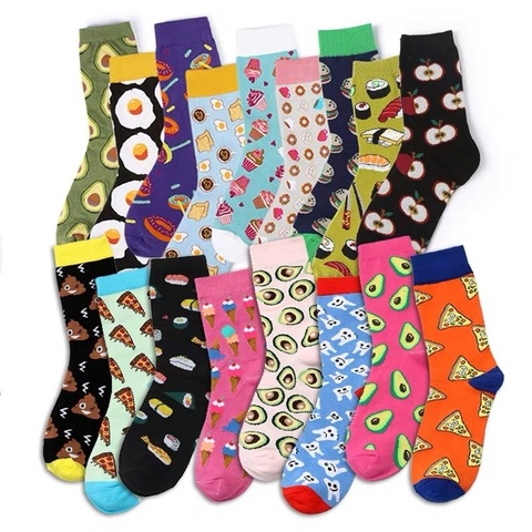 Novelty Women Socks Funny Cute Cartoon Fruits Banana Avocado Lemon Egg Donuts Food Happy Japanese Harajuku Skateboard Socks ► Photo 1/6