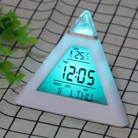 Digital Alarm Clock Thermometer Backlight Change Clock Perpetual Calendar Colorful Cone Pyramid Style Home Decoration Random ► Photo 1/6