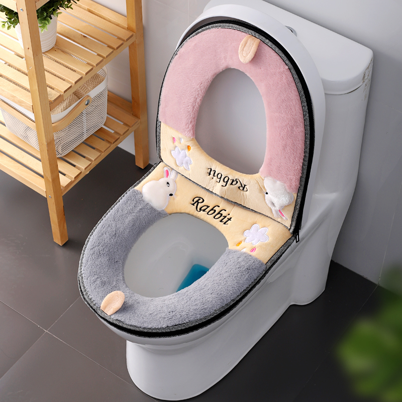 Bathroom Toilet Seat Washable Autumn Soft Warmer Cartoon Plush Mat Cover Pad 