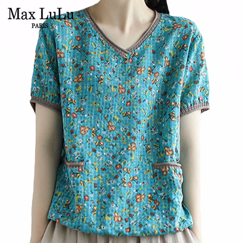 Max LuLu New Summer 2022 Korean Fashion Style Women Vintage Tee Shirts Ladies Casual Floral Printed Tshirts Loose Tops Plus Size ► Photo 1/6