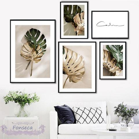 Green and Golden Leaves Canvas Painting Nordic Scandinavian Nature Poster And Print Wall Art Unframed Picture for Living Room ► Photo 1/3