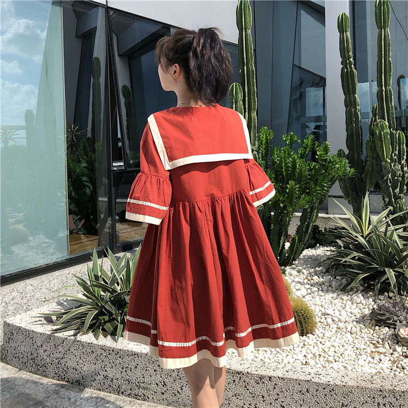Women Japanese Style Sweet Preppy Student Sailor Collar Lolita Teens Girl Dress 