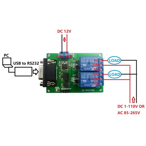 DC 12V 2 Channel DB9 Female/Male RS232 UART Remote Control Switch Board  Serial port Relay Module ► Photo 1/6