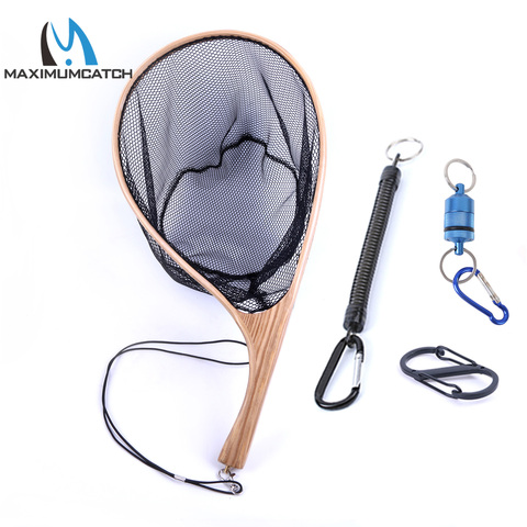 Maximumcatch Fly Fishing Landing Net Nylon Trout Catch and Release Net with Curve Wood Handle Tenkara Net ► Photo 1/6