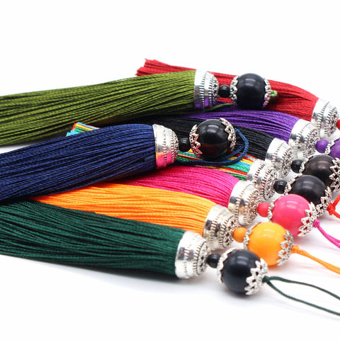 2Pcs 100mm Silk Tassel Fringe brush Hanging rope beads tassel fringe Trim pendant for curtains Embellish jewelry DIY Home decor ► Photo 1/6