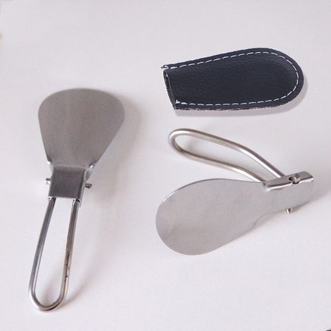 Black Folding Portable Shoehorn Metal Durable With Stainless Steel Faux Leather Q1FE ► Photo 1/6