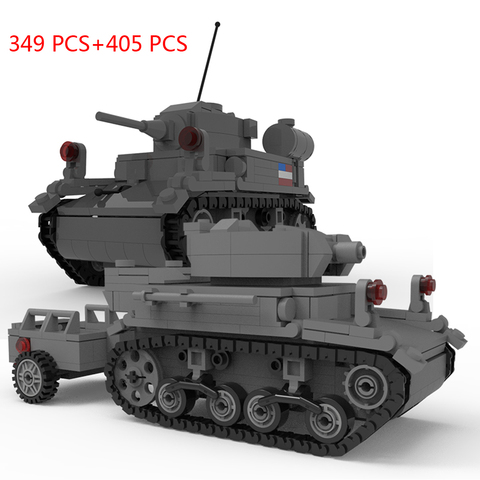 hot lepining military WW2 technic US Army M3 Stuart tank M5 howitzers vehicles Landing war figures Building Blocks bricks toys ► Photo 1/5