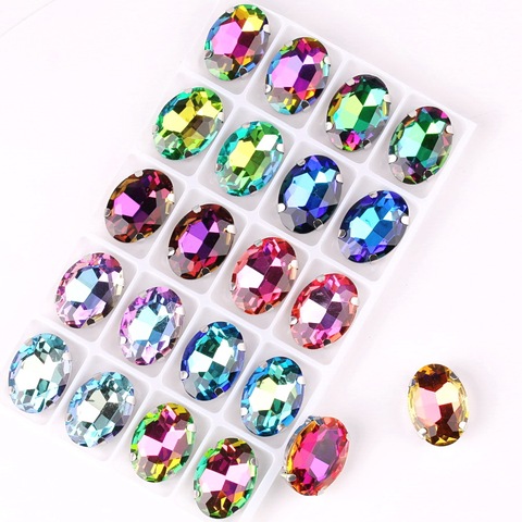 Oval shape Silver claw settings 20pcs/P rainbow & jelly AB colors glass Crystal 10*14mm 13*18mm Sew rhinestones applique diy ► Photo 1/6