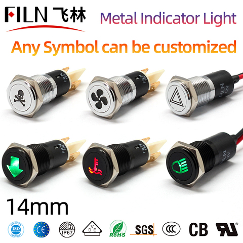 14mm Waterproof FILN 12V LED Car Boat LED Warning Dashboard Signal Lights Instrument Pilot light Black Chrome finished 6.3mm pin ► Photo 1/6