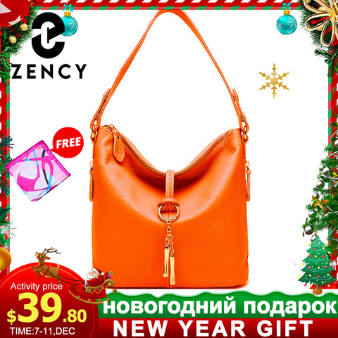 Zency Elegant Women Shoulder Bag 100% Genuine Leather White Hobos Handbag Lady Messenger Purse Charm Lock Decoration ► Photo 1/6