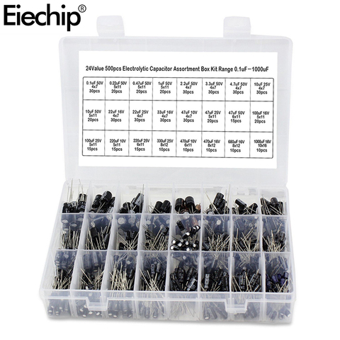 500Pcs/Lot DIY Kit Electronics Sets Electrolytic Capacitors 0.1UF-1000UF 24Values 16V 50V electrolytic capacitor Assortment  Box ► Photo 1/5