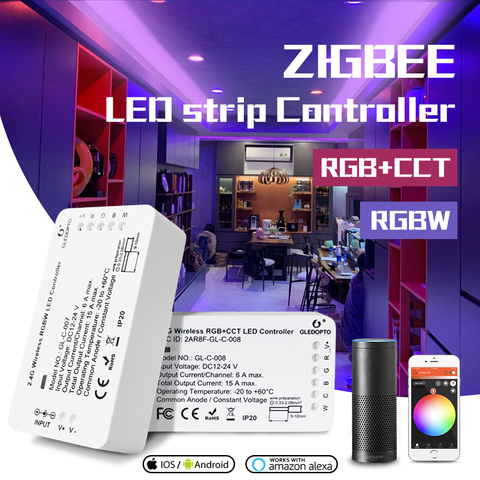 GLEDOPTO DC12-24V RGB+CCT/rgbw Zigbee smart LED strip Controller Voice control work with Echo plus smartThings ZIGBEE 3.0 HUB ► Photo 1/6