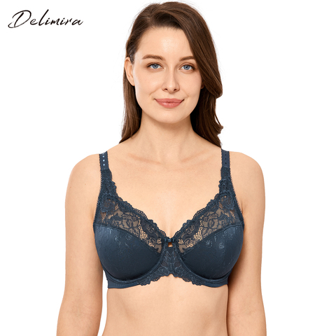 DELIMIRA Women Sexy Beauty Lace Bra Plus Size Non Padded Minimizer Bras Full Figure Underwire Brassiere ► Photo 1/6