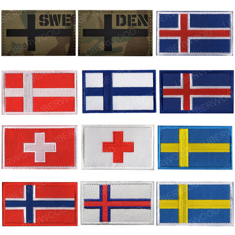 Finland Finnish Iceland Sweden Denmark Norway Switzerland Flag Patch Army Tactical Military Reflective SWE DEN Badge Applique ► Photo 1/6