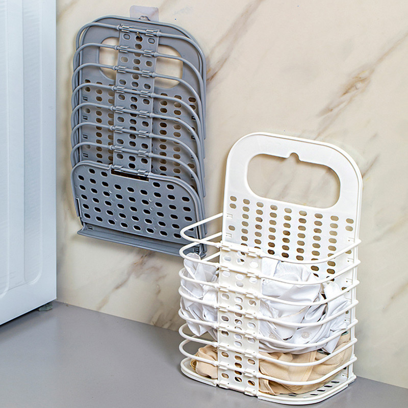 Plastic Clothing Shelf Laundry Basket Hamper Folding Wall Mount Dirty Clothes 