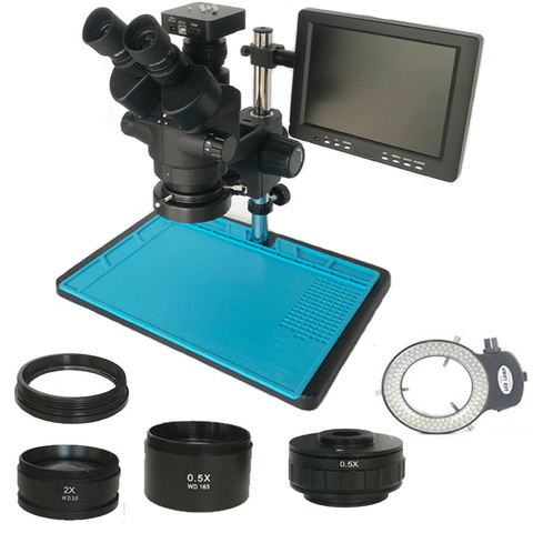 Industrial Simul-focal 3.5X-90X Trinocular stereo microscope+ 34MP HDMI Digital USB Camera+8 inch LCD Monitor +144 Led lights ► Photo 1/6