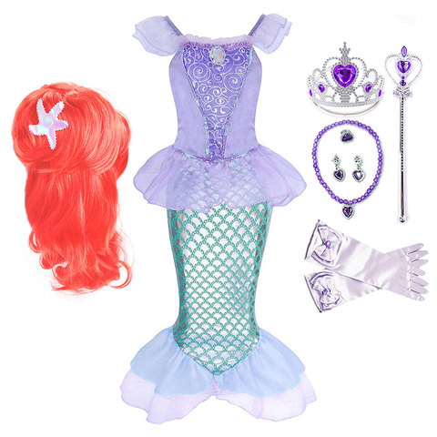 Girl Princess Little Mermaid Ariel Dress Kids Halloween Fancy Costume Children Carnival Birthday Party Clothes Summer Dress Up ► Photo 1/6