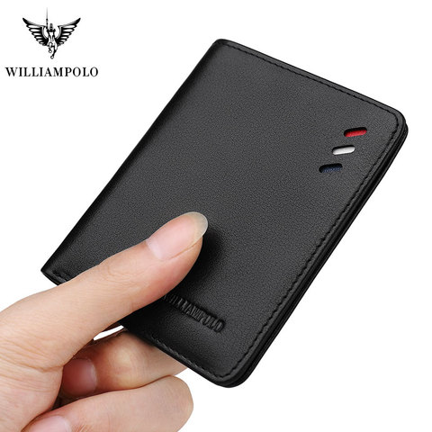 WILLIAMPOLO Genuine Leather Mens Wallet Short Bifold Slim Mini Credit Card Holder Multi Card Case Organizer Purse Black Brown ► Photo 1/6