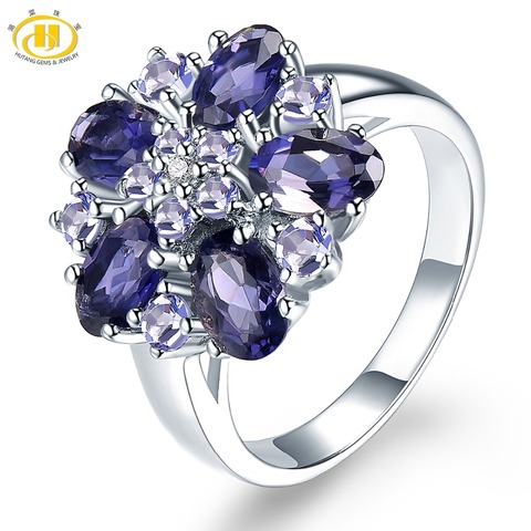 HUTANG Iolite Tanzanite Wedding Rings Natural Gemstone Accents 925 Sterling Silver Ring Fine Elegant Jewelry for Women's Gift ► Photo 1/6