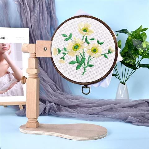 Sewing Tool Wooden Round Embroidery Hoop Adjustable DIY Desktop Stand Cross Stitch Rack Frames Rings for Adults Mother Gifts ► Photo 1/6