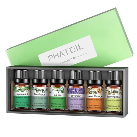 PHATOIL 6pcs Essential Oils Set Gift Box Lavender Tea Tree Peppermint Orange Lemongrass Eucalyptus Diffuser Aroma Essential Oil ► Photo 1/6