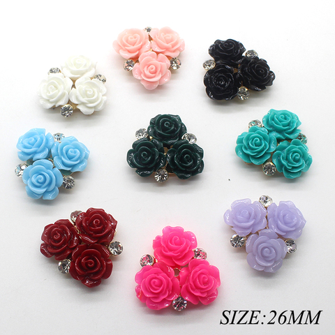 10pcs/lot 26MM Rose Rhinestone Metal Flatback Sewing Button for Clothing Diy Manualidades Hair Accessories Decorative ► Photo 1/5