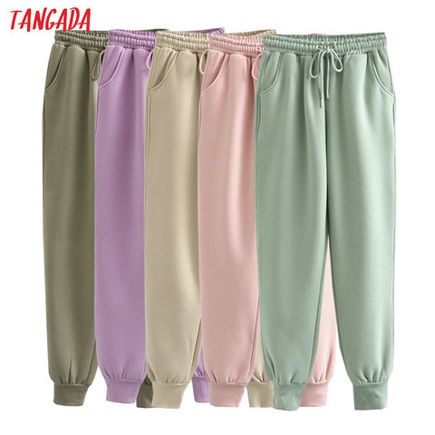 Tangada 2022 Autumn Winter Women thick fleece 100% cotton long pants warm high quality big strethy waist trousers 6L16 ► Photo 1/5