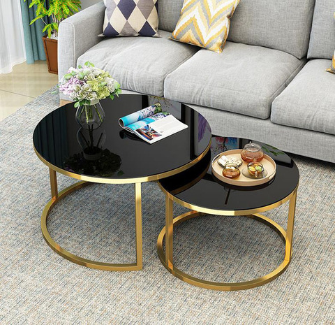 Tempered Glass Round Coffee Table for Living Room 2 in 1 Combination Cafe Table Easy Assembly Center Table ► Photo 1/6