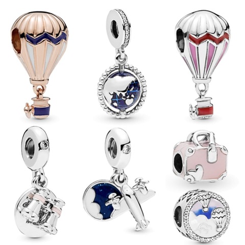 Volayer 925 Sterling Silver Beads Hot Air Balloon Globe Trip Charms fit Original Pandora Bracelets Women DIY Jewelry ► Photo 1/6