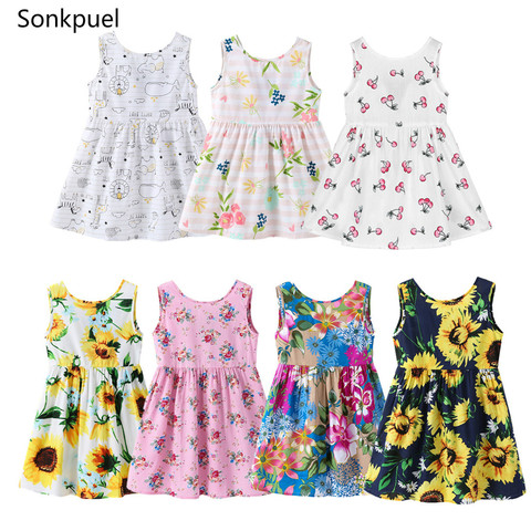 1-7 Years Baby Girls Sleeveless Flower Print Dresses Clothes Kids Summer Princess Dress Children Party Ball Pageant Dress Outfit ► Photo 1/6