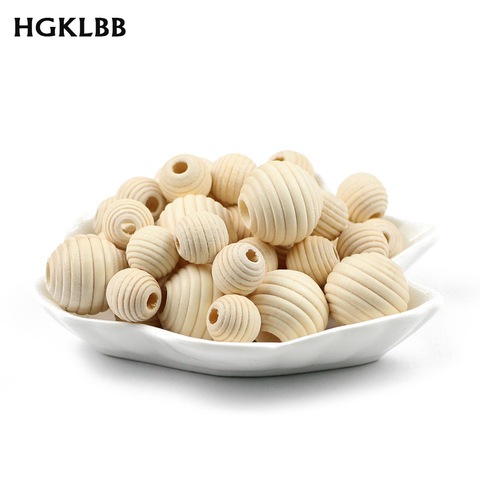 HGKLBB 30PCS Wooden Teething Beads Natural ball Eco-friendly Wood Chewing Necklace Baby Nursing Chewable Safe Toys bracelet DIY ► Photo 1/5