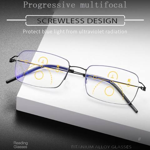 Titanium alloy glasses men's progressive multifocal reading glasses No Screw Anti Blue Rays multifocal Presbyopic Eyeglasses ► Photo 1/6