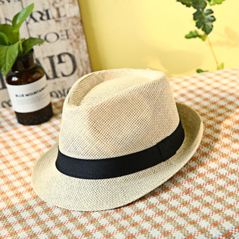 Men's Sun Hat Simple Linen Breathable Refreshing Hat Summer Travel Sunscreen Sun Ribbon Decoration Foldable Straw Hat F58 ► Photo 1/5