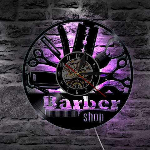 Hairdresser Vinyl Record Wall Clock Modern Design Barber Shop Salon Beauty Salon Clocks Barbershop LED Wall Watch Home Decor ► Photo 1/6