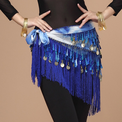 Belly Dance Belt Colorful Waist Chain Belly Dance Hip Scarf Belt Tassel  Sequins Belly Dance Costume Ladies Stage Costume Gold