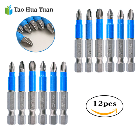 12pcs Gcr15 Phillips Bit Hex Shanked Antislip Screwdriver Bits Magnetic Single Head PH1 PZ1 PH2 PZ2 PH3 PZ3 50mm Length Tool Set ► Photo 1/6