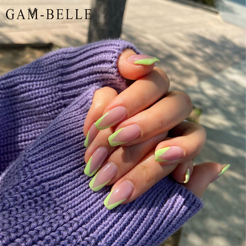 GAM-BELLE 24pcs/Set False Nails Natural French Ballet Coffin Nails Tips UV Gel Glue On Fake Fingersnails Extention Nail Art Tool ► Photo 1/6