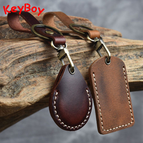 Retro Leather Access Card Holder Keychain Rectangular Round Keyring Community Water Drop Proximity Card Protective Case Key Fob ► Photo 1/6